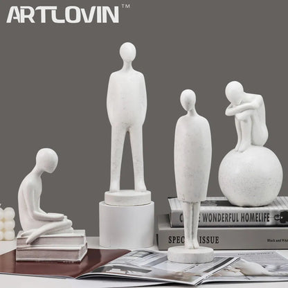 ARTLOVIN Abstract People Statue Tabletop Resin Figures Reading Sculptures Modern White Home Decoration Ornaments Vintage Grey acacuss