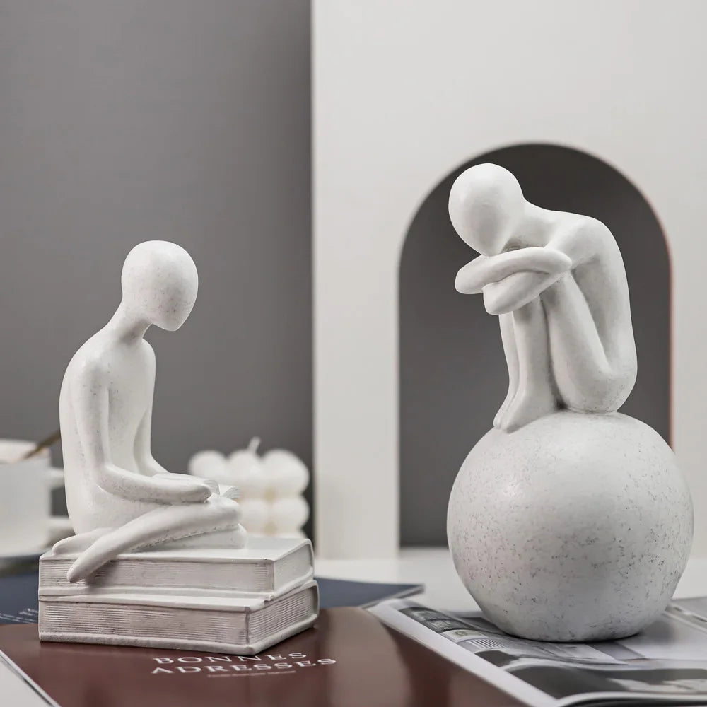 ARTLOVIN Abstract People Statue Tabletop Resin Figures Reading Sculptures Modern White Home Decoration Ornaments Vintage Grey acacuss