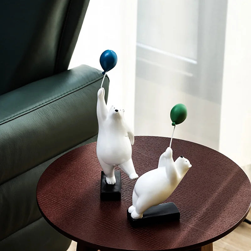 ARTLOVIN Creative Flying Bear Figurines Balloon Polar Bears Figure Home Wall Mount Decoration Resin Modern Gift for Boy/Man/Kids acacuss