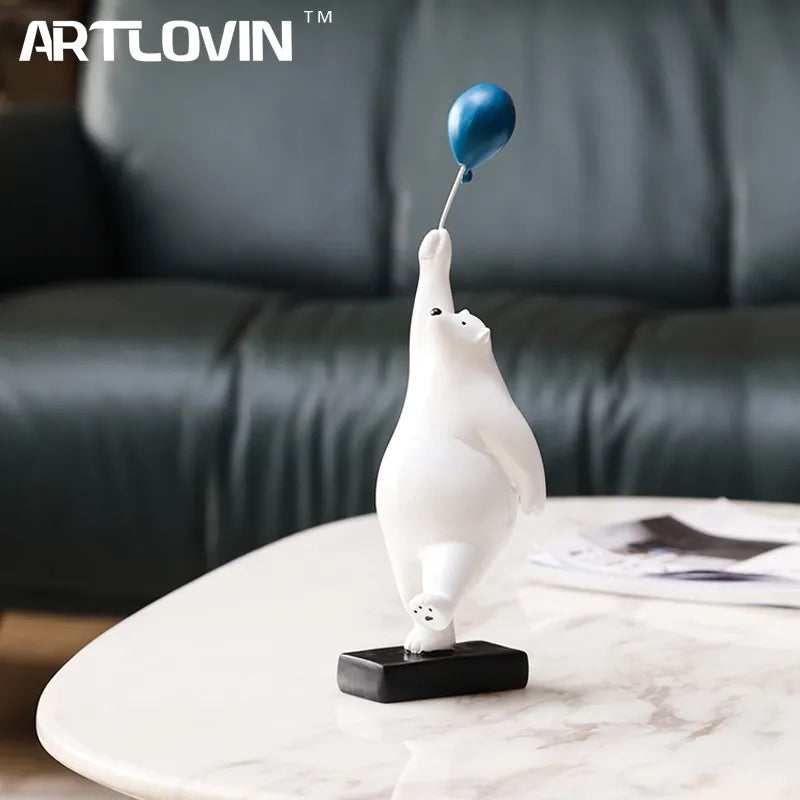 ARTLOVIN Creative Flying Bear Figurines Balloon Polar Bears Figure Home Wall Mount Decoration Resin Modern Gift for Boy/Man/Kids acacuss