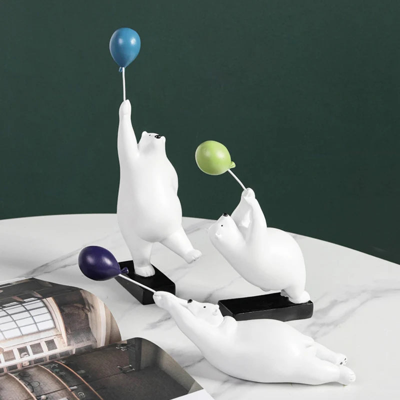 ARTLOVIN Creative Flying Bear Figurines Balloon Polar Bears Figure Home Wall Mount Decoration Resin Modern Gift for Boy/Man/Kids acacuss
