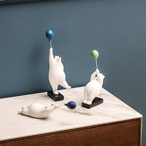 ARTLOVIN Creative Flying Bear Figurines Balloon Polar Bears Figure Home Wall Mount Decoration Resin Modern Gift for Boy/Man/Kids acacuss