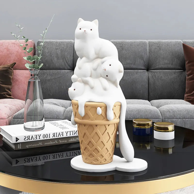 ARTLOVIN Ice Cream Cat Sculpture Resin Figurines For Bookcase Shelf Modern Home Room Decor Creative Animal Figures Best Gift New acacuss