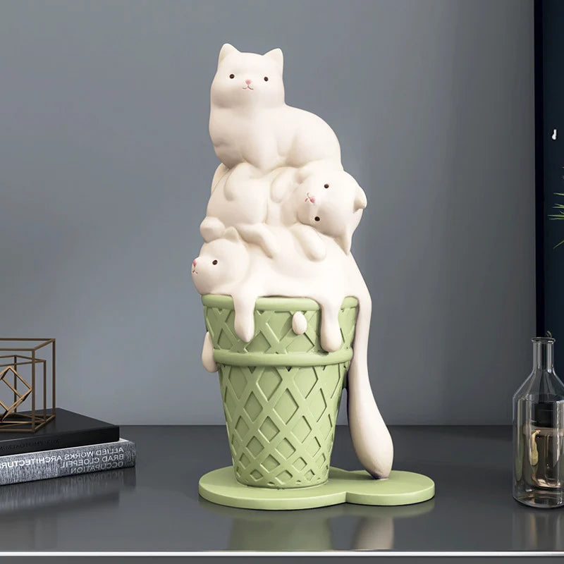 ARTLOVIN Ice Cream Cat Sculpture Resin Figurines For Bookcase Shelf Modern Home Room Decor Creative Animal Figures Best Gift New acacuss