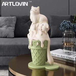 ARTLOVIN Ice Cream Cat Sculpture Resin Figurines For Bookcase Shelf Modern Home Room Decor Creative Animal Figures Best Gift New acacuss