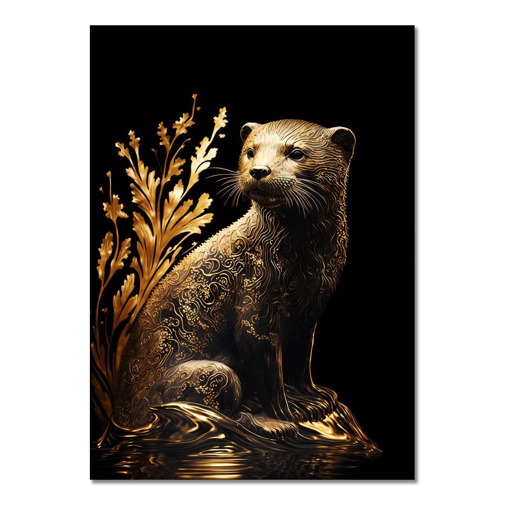 Abstract Black Gold Animal Canvas Painting Owl Tiger Lion Wolf Eagle Zebra Bull Posters Wall Art Pictures for Room Home Decor acacuss
