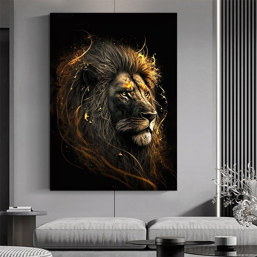 Abstract Black Gold Animal Canvas Painting Owl Tiger Lion Wolf Eagle Zebra Bull Posters Wall Art Pictures for Room Home Decor acacuss