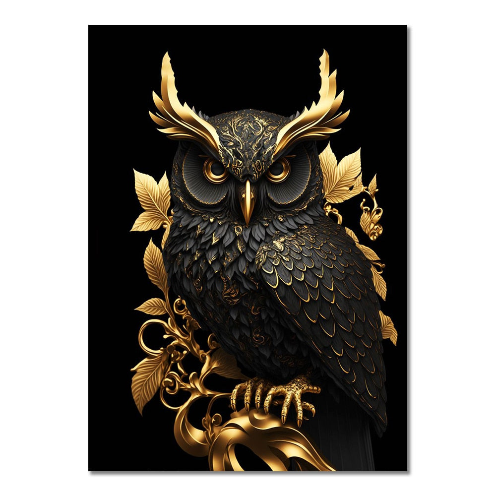 Abstract Zwart Goud Dier Canvas Schilderij Uil Tijger Leeuw Wolf Eagle –  acacuss, image size:1000x1000