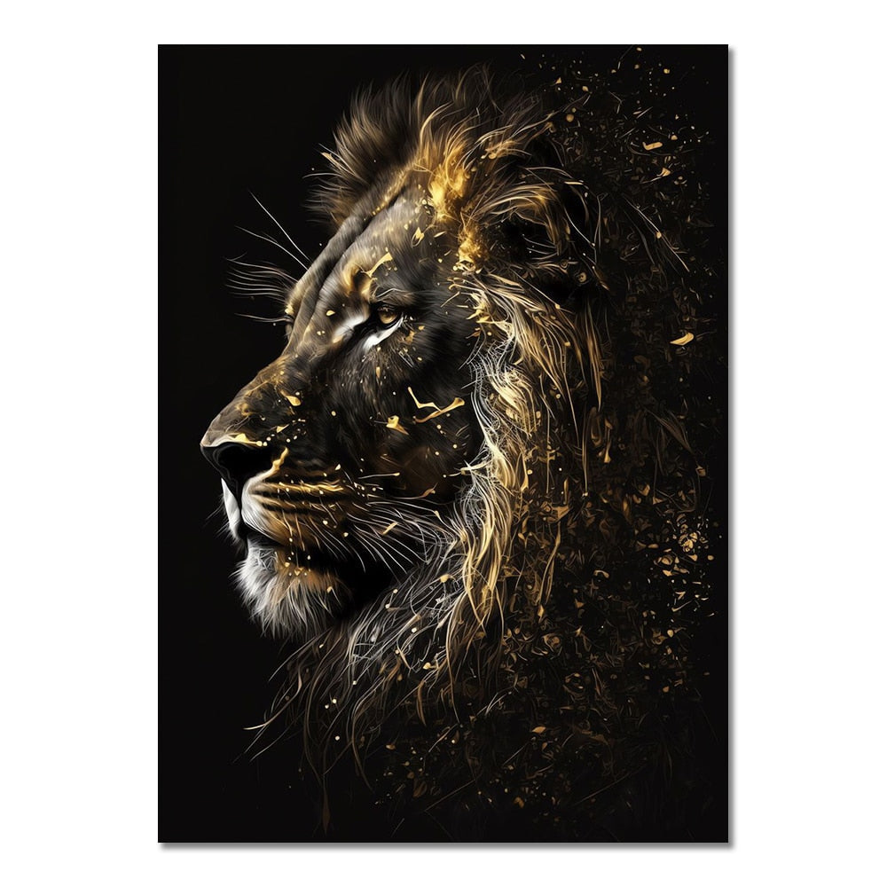 Abstract Black Gold Animal Canvas Painting Owl Tiger Lion Wolf Eagle Zebra Bull Posters Wall Art Pictures for Room Home Decor acacuss