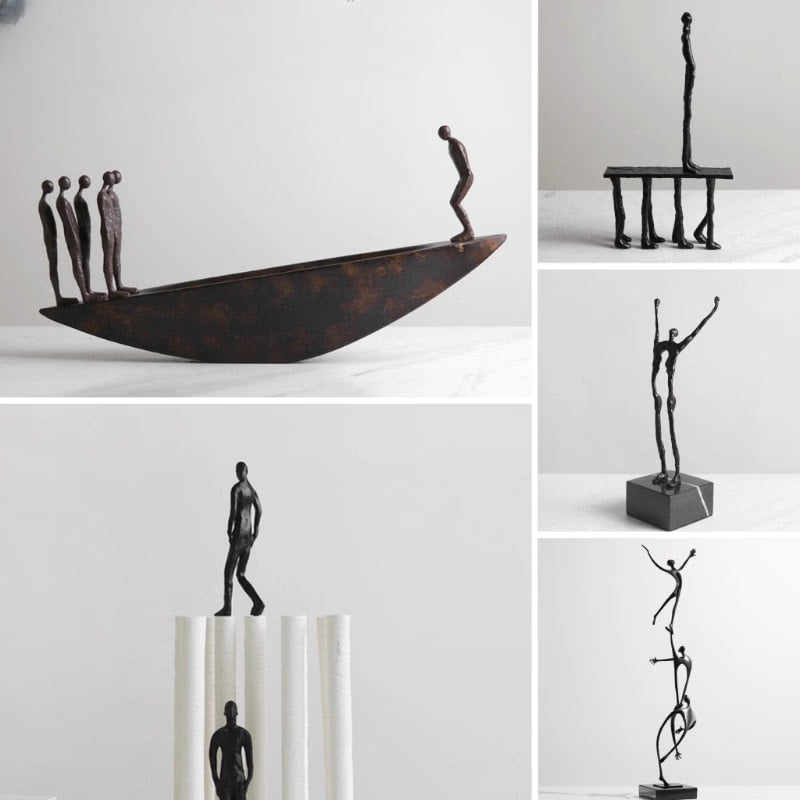 Abstract Creative Sculpture Balance Figure Art Ornaments Home Room Entrance Study Decorative Multi-Person Seesaw Statue acacuss