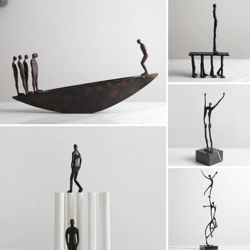 Abstract Creative Sculpture Balance Figure Art Ornaments Home Room Entrance Study Decorative Multi-Person Seesaw Statue acacuss