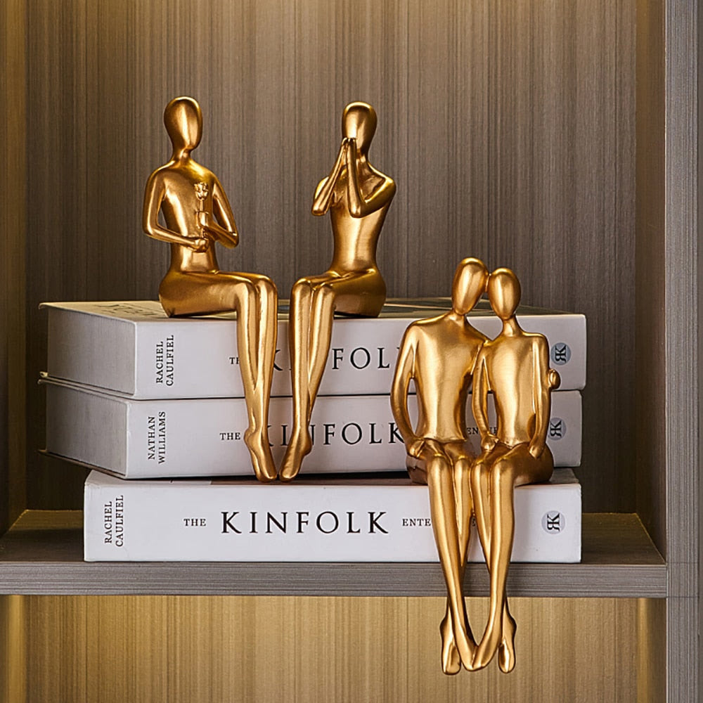 Abstract Golden Sculpture & Figurines for Interior Resin Figure Statue Modern Home Decor Desk Accessories Nordic Room Decoration acacuss