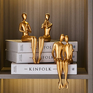 Abstract Golden Sculpture & Figurines for Interior Resin Figure Statue Modern Home Decor Desk Accessories Nordic Room Decoration acacuss