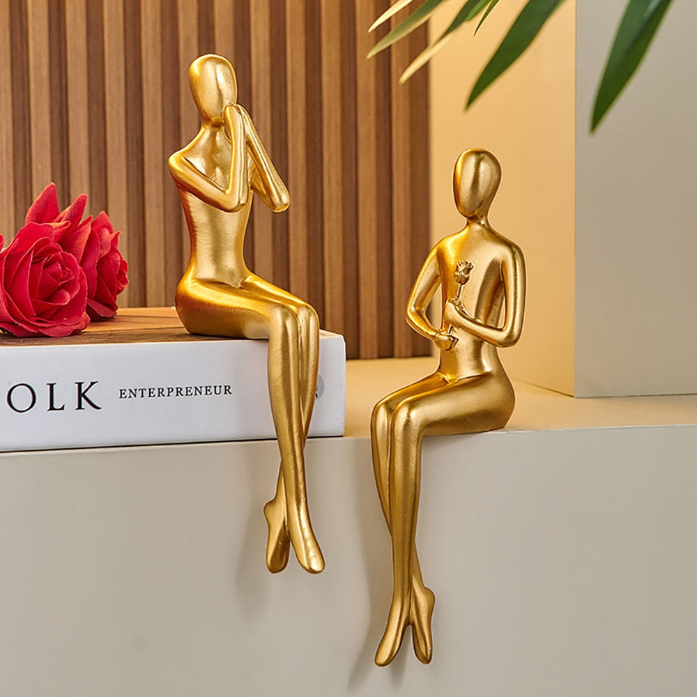 Abstract Golden Sculpture & Figurines for Interior Resin Figure Statue Modern Home Decor Desk Accessories Nordic Room Decoration acacuss