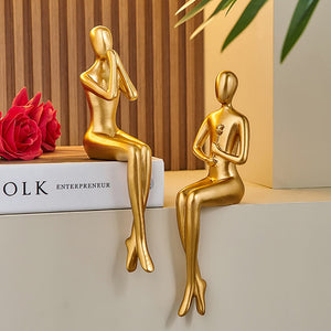Abstract Golden Sculpture & Figurines for Interior Resin Figure Statue Modern Home Decor Desk Accessories Nordic Room Decoration acacuss