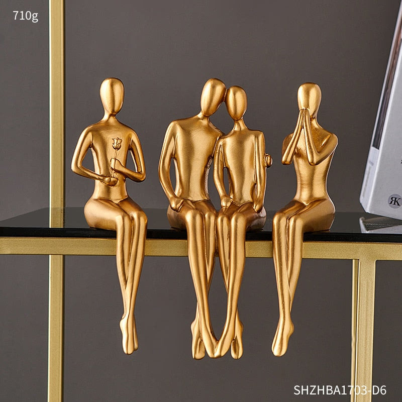 Abstract Golden Sculpture & Figurines for Interior Resin Figure Statue Modern Home Decor Desk Accessories Nordic Room Decoration acacuss