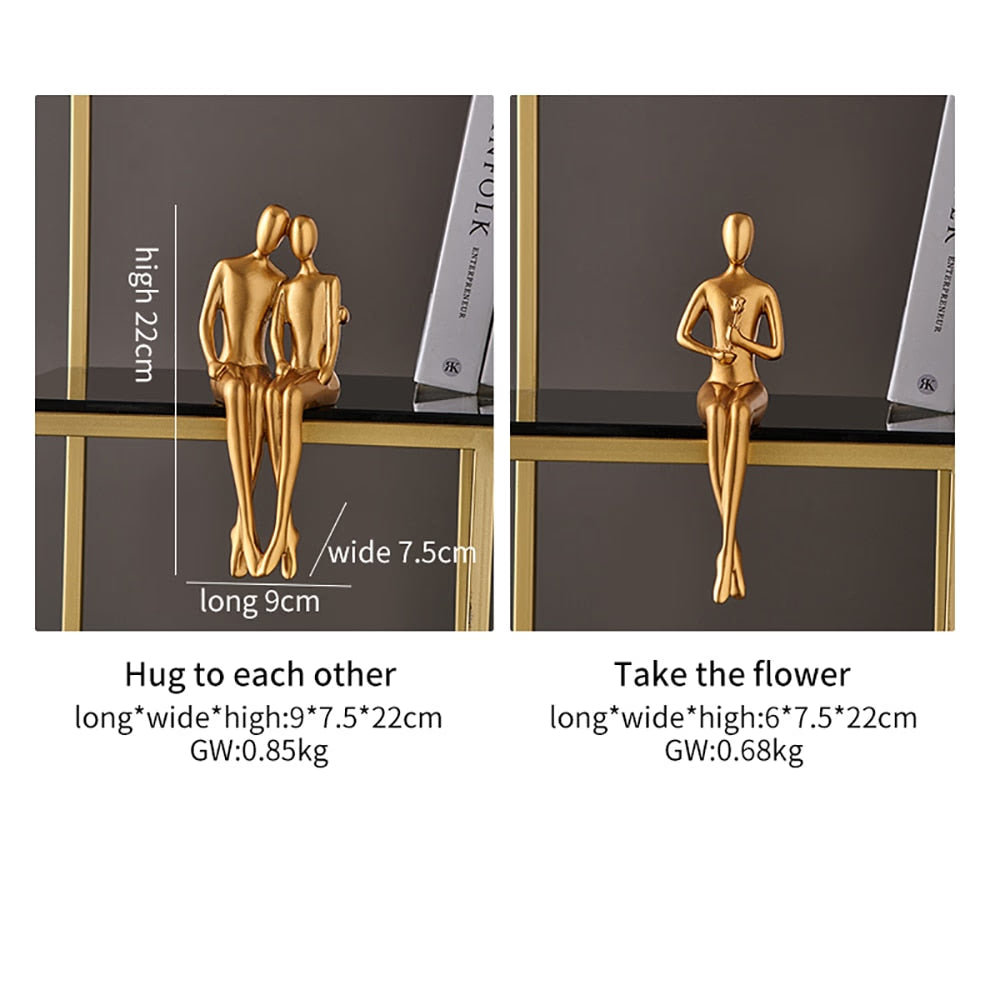 Abstract Golden Sculpture & Figurines for Interior Resin Figure Statue Modern Home Decor Desk Accessories Nordic Room Decoration acacuss