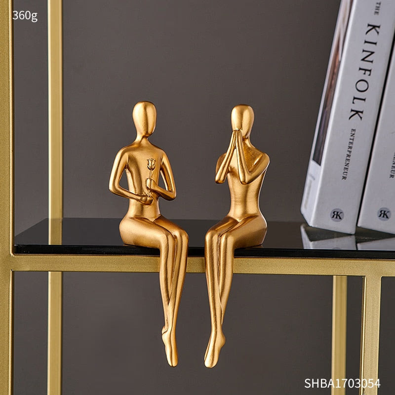 Abstract Golden Sculpture & Figurines for Interior Resin Figure Statue Modern Home Decor Desk Accessories Nordic Room Decoration acacuss