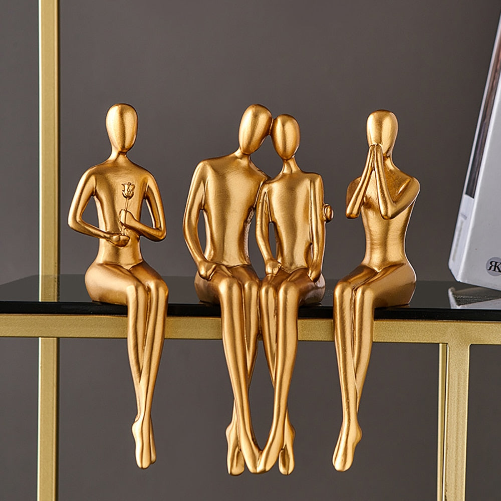 Abstract Golden Sculpture & Figurines for Interior Resin Figure Statue Modern Home Decor Desk Accessories Nordic Room Decoration acacuss