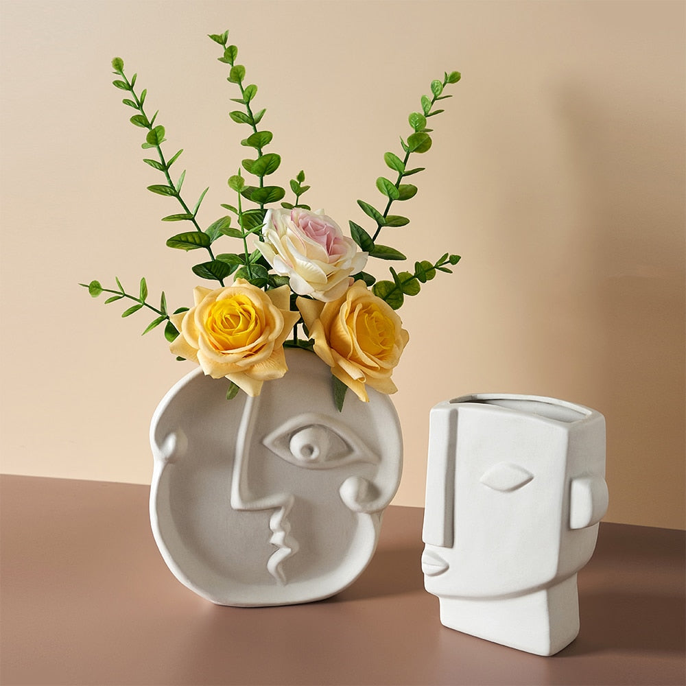 Abstract Human Face Vases Ceramic Crafts Home Decoration Accessories Living Room Table Ornaments Hydroponic Vases Garden Decor acacuss