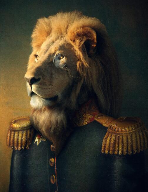 Abstract Lion in Military Uniform Canvas Paintings On the Wall Art Posters And Prints Funny Art Animals Picture Home Decoration acacuss