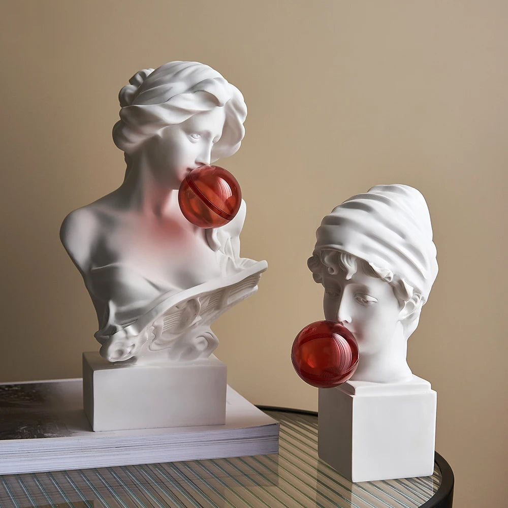Aesthetic Character Figurines Artistic Plaster Model Blowing Bubble Gum Statue For Living Room Decor Modern Home Decoration Art acacuss