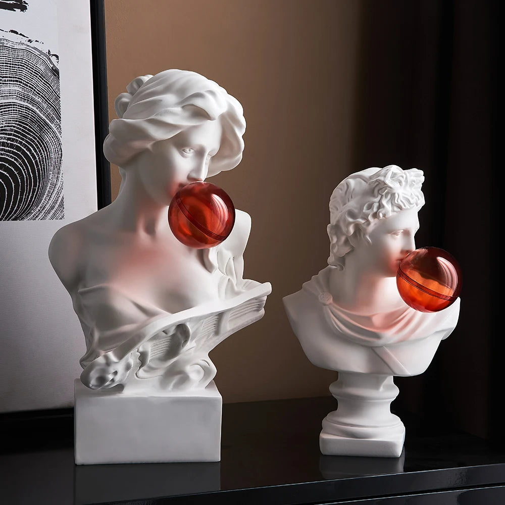 Aesthetic Character Figurines Artistic Plaster Model Blowing Bubble Gum Statue For Living Room Decor Modern Home Decoration Art acacuss