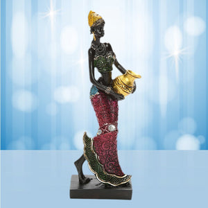Set 3 Statuette Donne Africane In Resina - Decorazione Vintage Per Casa, Ufficio, Collezione - Foto 14