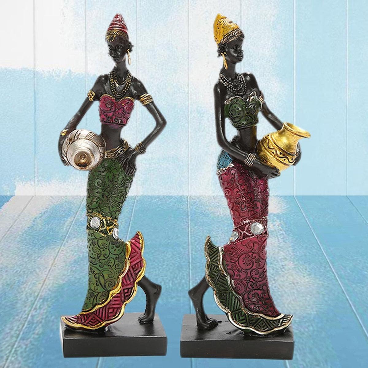 African Dancing Women Miniatures Figures Tribal Lady Statue Sculpture Collectible Art Home Decoration For Office TV Cabinet acacuss