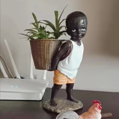African Figurine Little Boy Tribal Kid Statue Sculpture  Art Piece Decor For Home Vase Storage Table Stand Study Room Ornament acacuss
