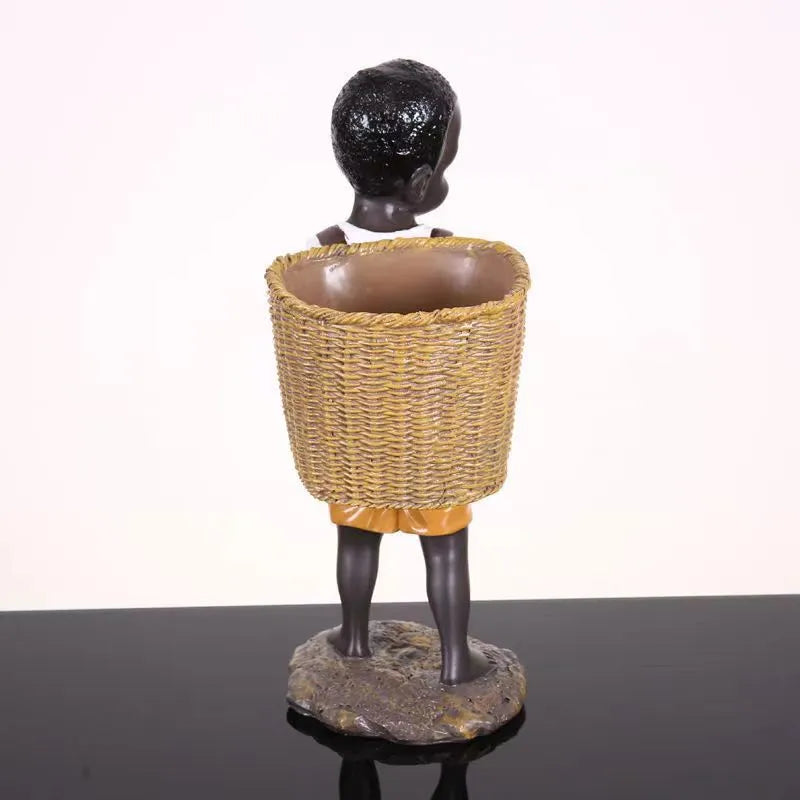 African Figurine Little Boy Tribal Kid Statue Sculpture  Art Piece Decor For Home Vase Storage Table Stand Study Room Ornament acacuss