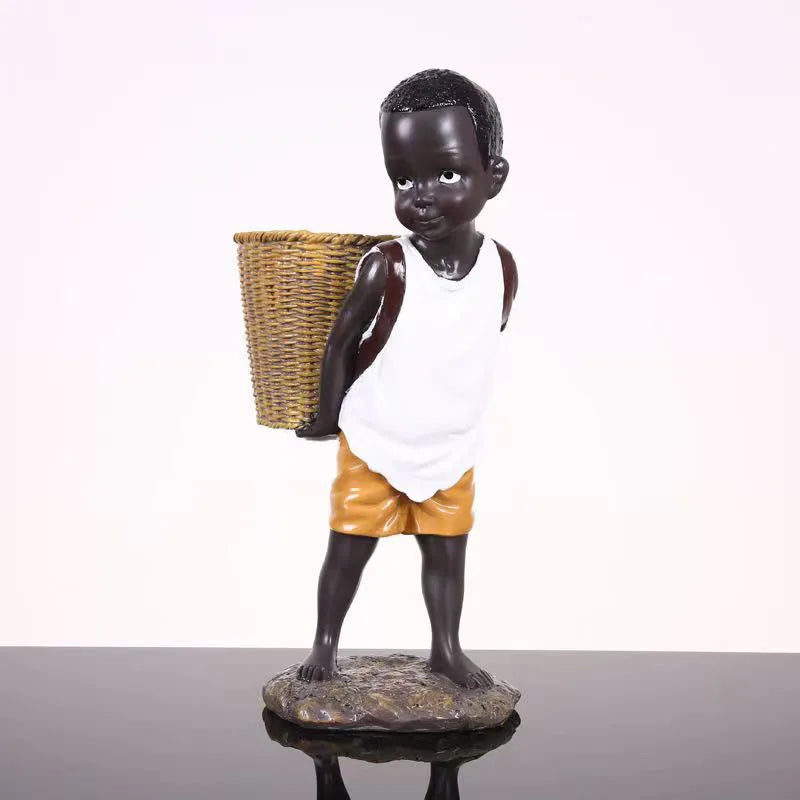 African Figurine Little Boy Tribal Kid Statue Sculpture  Art Piece Decor For Home Vase Storage Table Stand Study Room Ornament acacuss