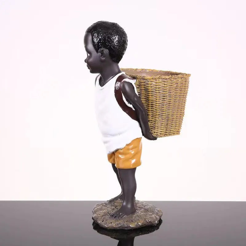 African Figurine Little Boy Tribal Kid Statue Sculpture  Art Piece Decor For Home Vase Storage Table Stand Study Room Ornament acacuss