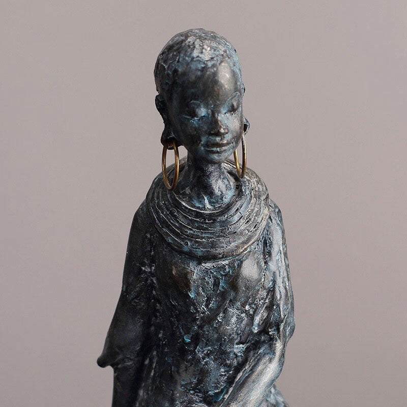 African Lady Women Ornament Tribal Figurines Figures, Resin Crafts Gift Desktop Ornaments Home Figurines Sculpture Statue acacuss