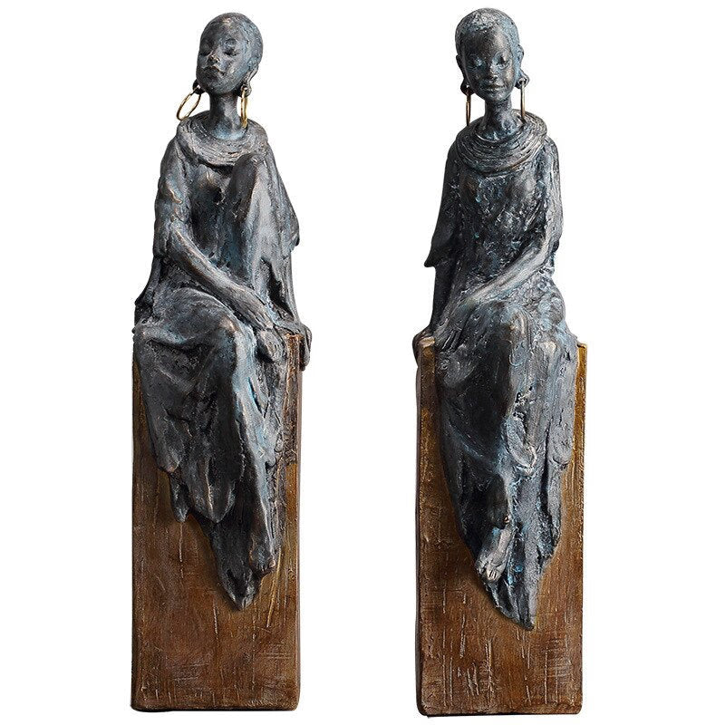 African Lady Women Ornament Tribal Figurines Figures, Resin Crafts Gift Desktop Ornaments Home Figurines Sculpture Statue acacuss