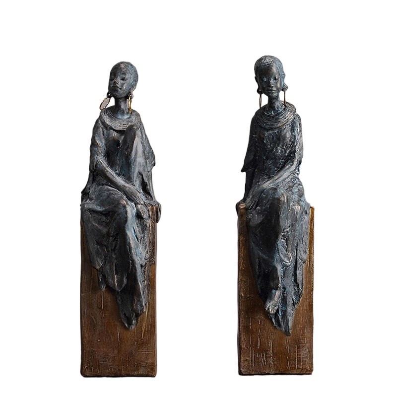 African Lady Women Ornament Tribal Figurines Figures, Resin Crafts Gift Desktop Ornaments Home Figurines Sculpture Statue acacuss