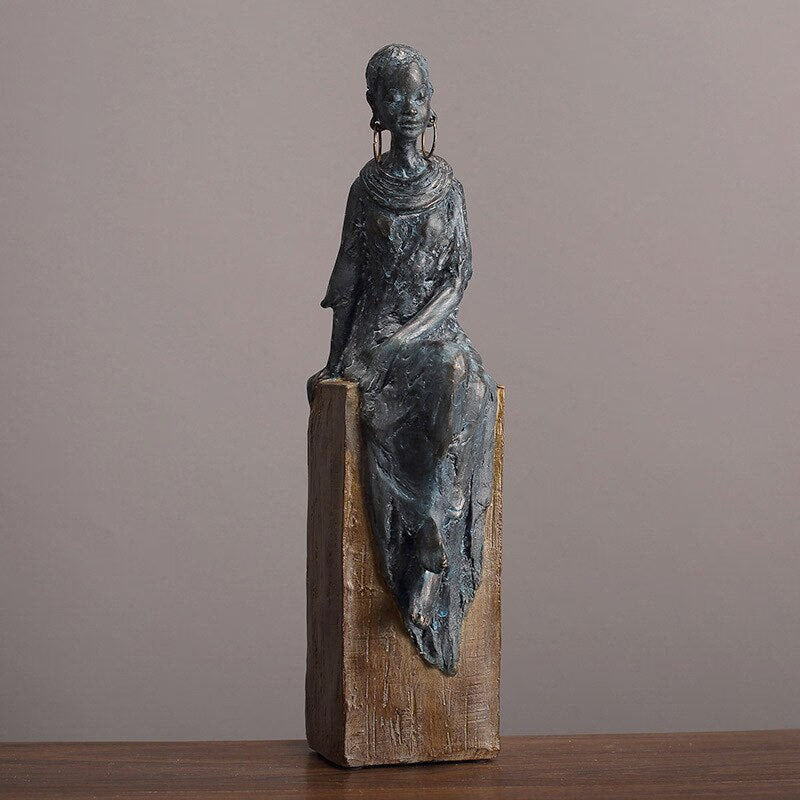 African Lady Women Ornament Tribal Figurines Figures, Resin Crafts Gift Desktop Ornaments Home Figurines Sculpture Statue acacuss