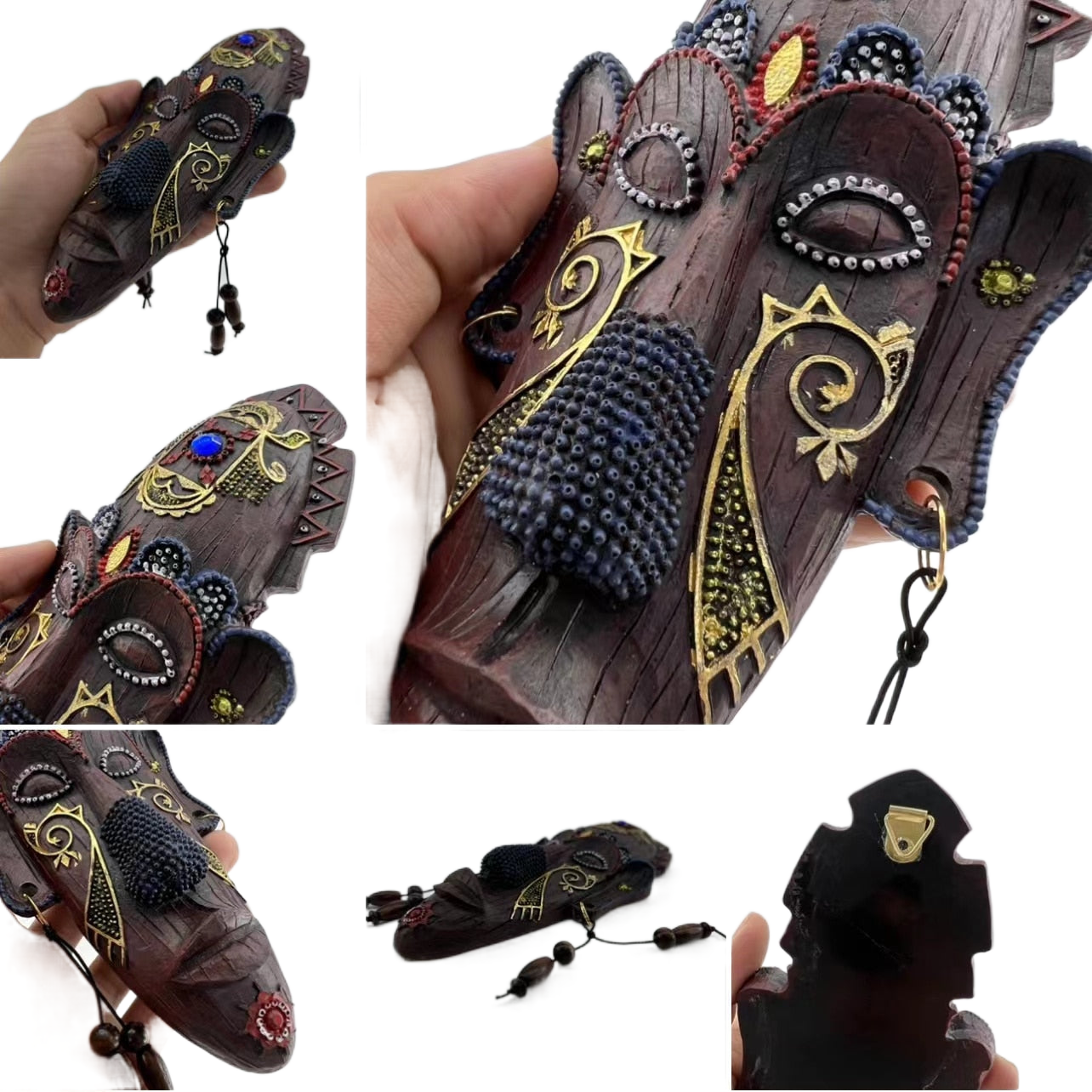 African Style Ornaments South Africa Kenya Creative Mask Pendant Hand-painted Resin Handicraft Decorative Ornaments acacuss