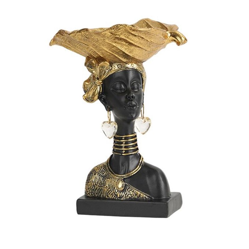 African Women Sculptures Figurines Storage Home Decoration Office Table Desk Accessories Resin People Statue Ornament Room Decor acacuss