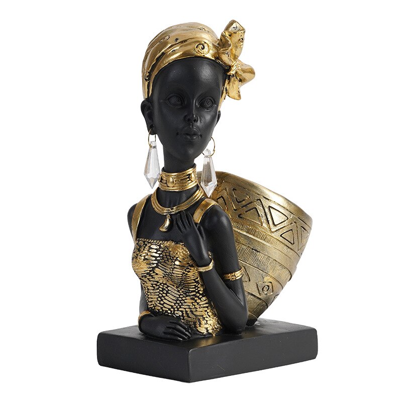 African Women Sculptures Figurines Storage Home Decoration Office Table Desk Accessories Resin People Statue Ornament Room Decor acacuss