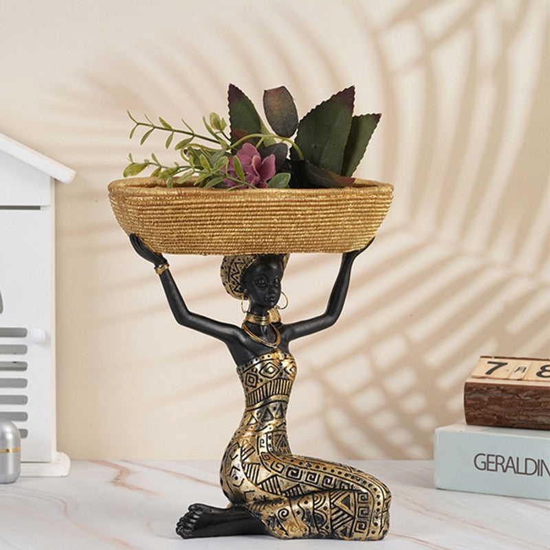 African Women Sculptures Figurines Storage Home Decoration Office