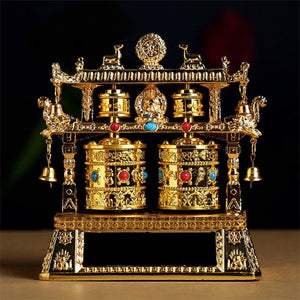 Alloy Vehicle-Mounted Solar-Powered Ornaments Electric Prayer Wheel Fuyun Four-Tube Battery Solar Dual Purpose acacuss