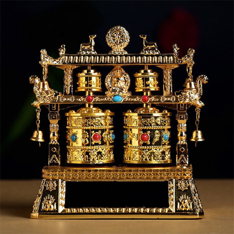 Alloy Vehicle-Mounted Solar-Powered Ornaments Electric Prayer Wheel Fuyun Four-Tube Battery Solar Dual Purpose acacuss