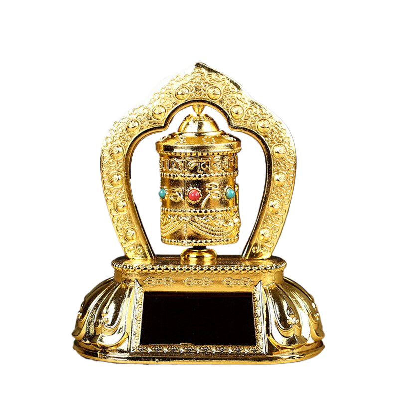 Alloy Vehicle-Mounted Solar-Powered Ornaments Electric Prayer Wheel Fuyun Four-Tube Battery Solar Dual Purpose acacuss