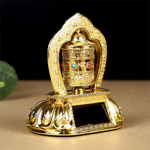 Alloy Vehicle-Mounted Solar-Powered Ornaments Electric Prayer Wheel Fuyun Four-Tube Battery Solar Dual Purpose acacuss