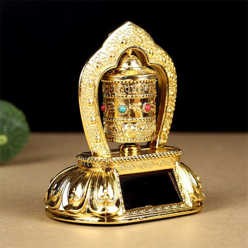 Alloy Vehicle-Mounted Solar-Powered Ornaments Electric Prayer Wheel Fuyun Four-Tube Battery Solar Dual Purpose acacuss