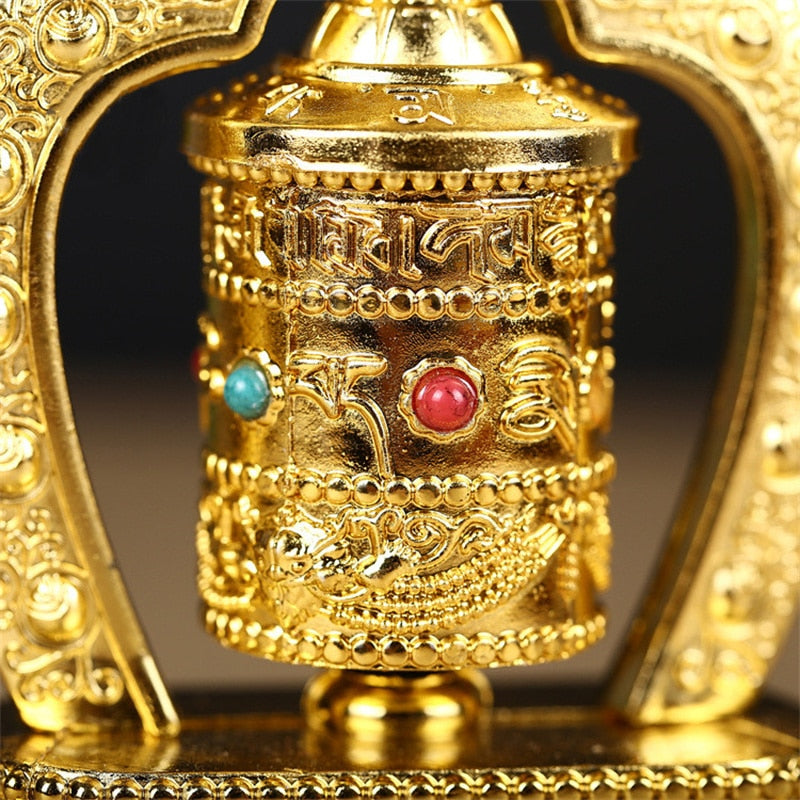 Alloy Vehicle-Mounted Solar-Powered Ornaments Electric Prayer Wheel Fuyun Four-Tube Battery Solar Dual Purpose acacuss