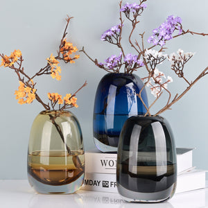 Amber Round Glass Vase Home Decor Indoor Living Room Office Desktop Ornaments Set Hydroponic Plant Flower Arrangement Container acacuss