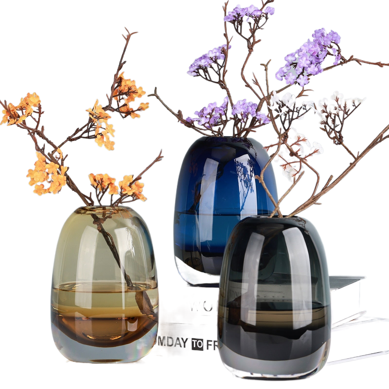 Amber Round Glass Vase Home Decor Indoor Living Room Office Desktop Ornaments Set Hydroponic Plant Flower Arrangement Container acacuss