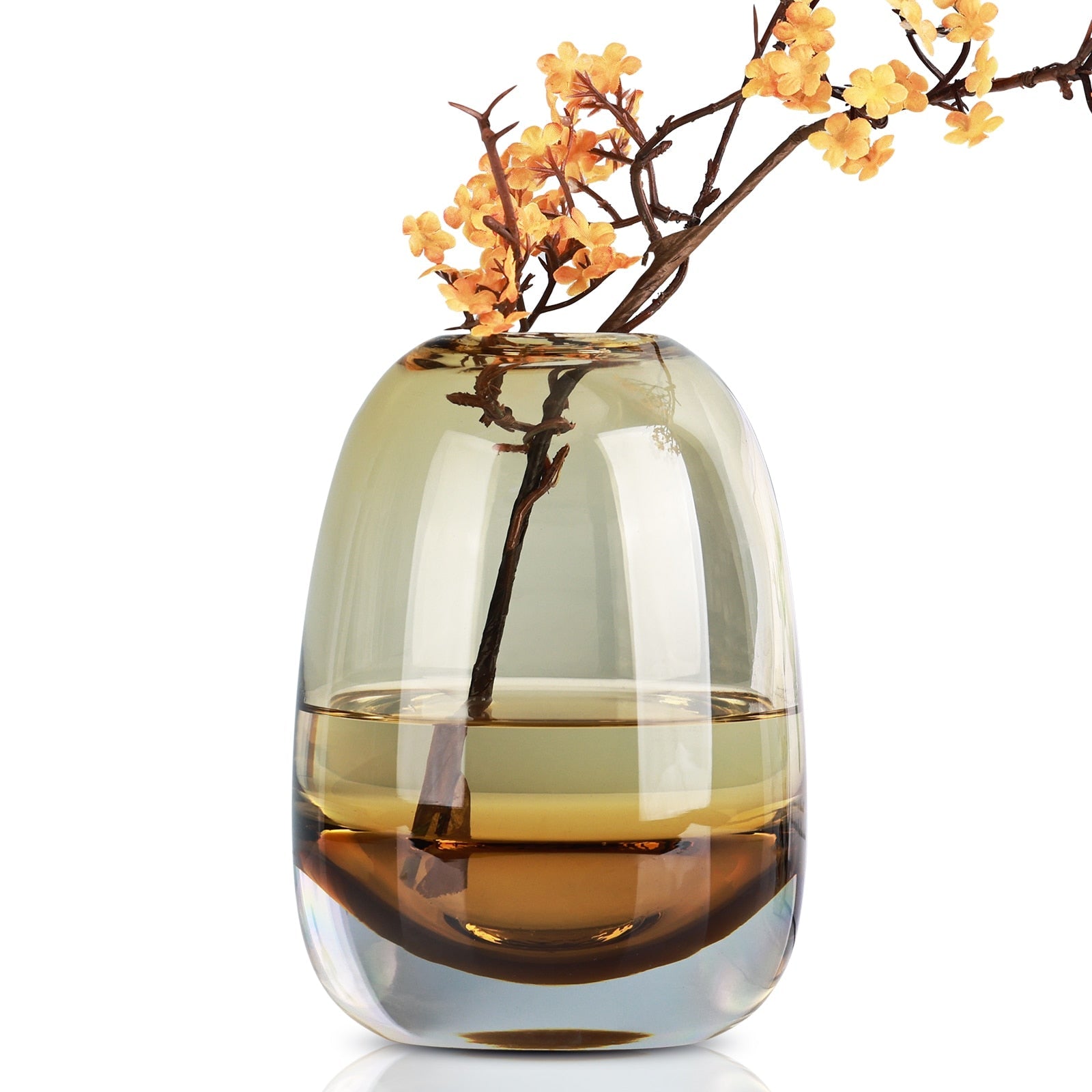 Amber Round Glass Vase Home Decor Indoor Living Room Office Desktop Ornaments Set Hydroponic Plant Flower Arrangement Container acacuss